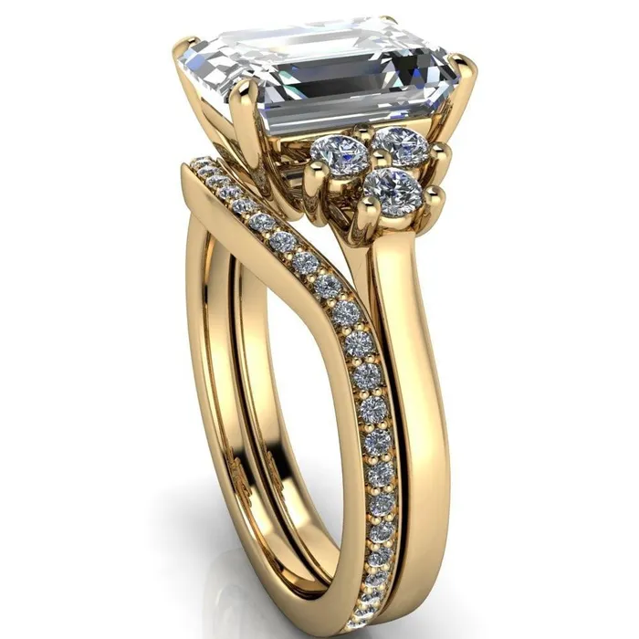 Nirvana Emerald Center Stone Multi Diamond Side Engagement Ring Fire Brilliance Rings