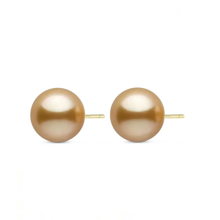 Pearly Lustre Earrings Elegant 18K Solid Top Grade Gold South Sea Golden Pearl Stud Earrings KE00014