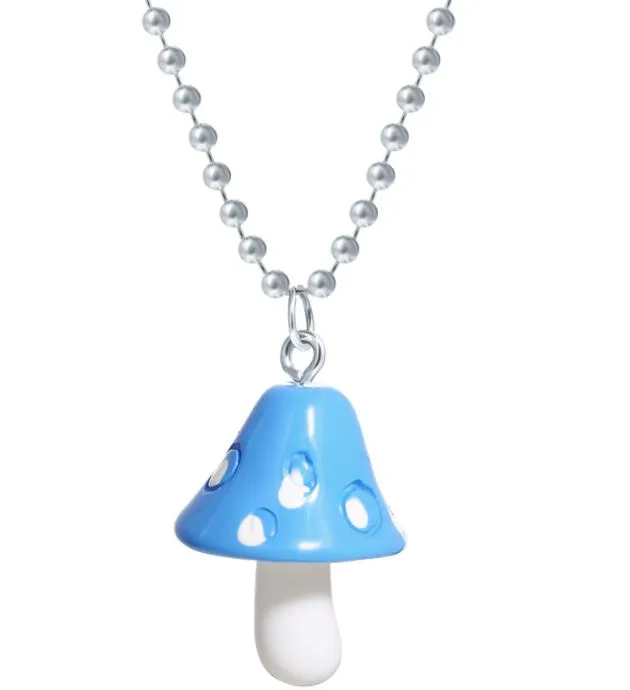 POLLY Necklaces N1011 Blue Mushroom on Beaded Chain Necklace with FREE Earrings POLLY Necklaces N1011 Blue Mushroom on Beaded Chain Necklace with FREE Earrings