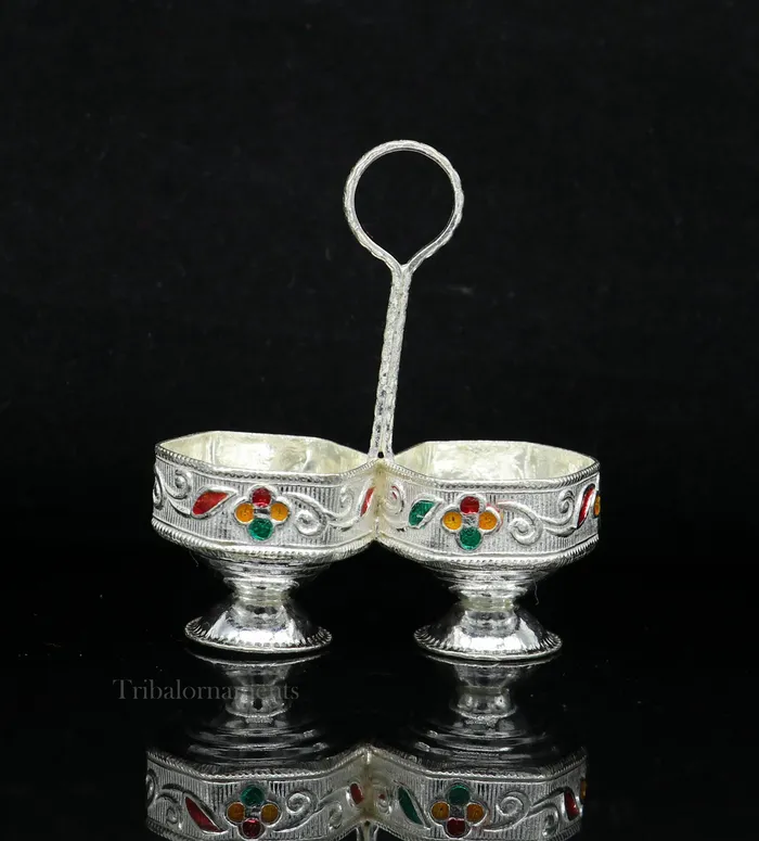 Pure 925 sterling silver handmade customized work puja utensils silver tilak bowl kesar chaindan kumkum patra bowl silver article su554 TRIBAL ORNAMENTS Rings