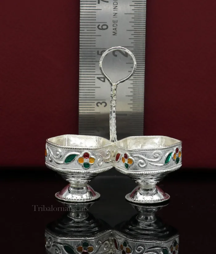 Pure 925 sterling silver handmade customized work puja utensils silver tilak bowl kesar chaindan kumkum patra bowl silver article su554 TRIBAL ORNAMENTS Rings