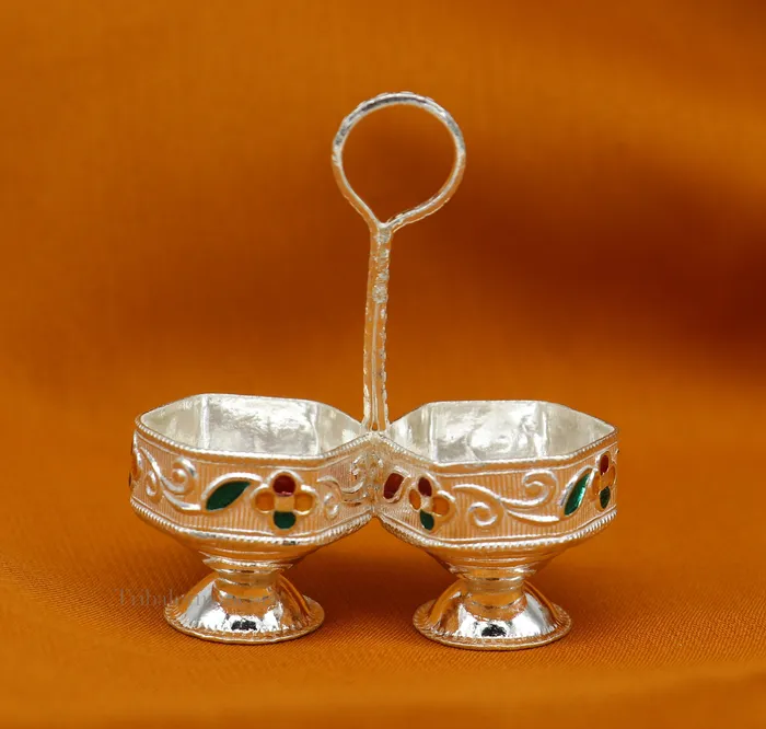 Pure 925 sterling silver handmade customized work puja utensils silver tilak bowl kesar chaindan kumkum patra bowl silver article su554 TRIBAL ORNAMENTS Rings