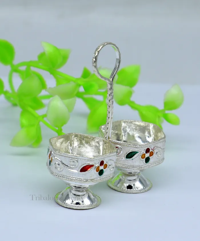 Pure 925 sterling silver handmade customized work puja utensils silver tilak bowl kesar chaindan kumkum patra bowl silver article su554 TRIBAL ORNAMENTS Rings