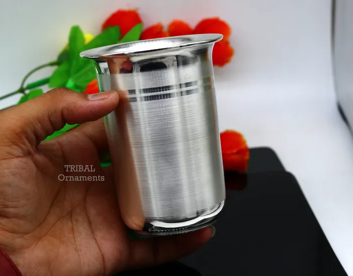 Pure 999 fine silver handmade utensils300ml watermilk Glass tumbler silver flask baby kids serving food stay healthy water glass sv263 TRIBAL ORNAMENTS Necklaces