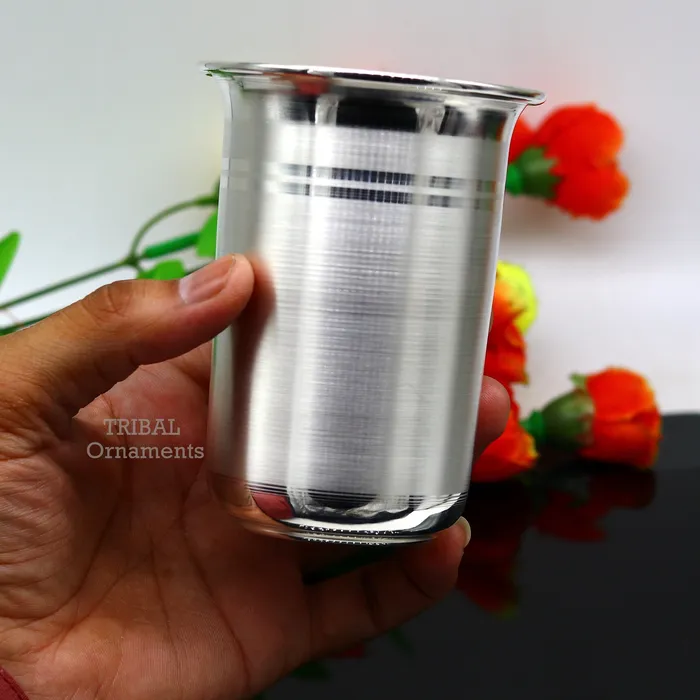 Pure 999 fine silver handmade utensils300ml watermilk Glass tumbler silver flask baby kids serving food stay healthy water glass sv263 TRIBAL ORNAMENTS Necklaces