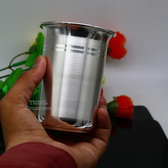 Pure 999 fine silver handmade utensils300ml watermilk Glass tumbler silver flask baby kids serving food stay healthy water glass sv263 TRIBAL ORNAMENTS Necklaces