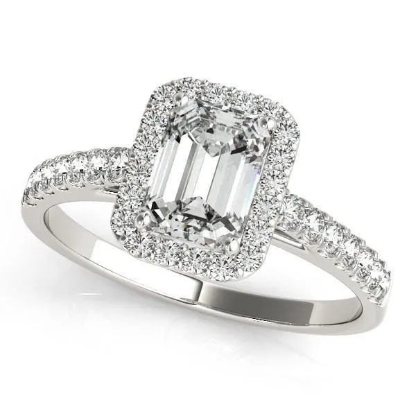 Rings Fire Brilliance Krystal Emerald Moissanite Cathedral Halo Engagement Ring