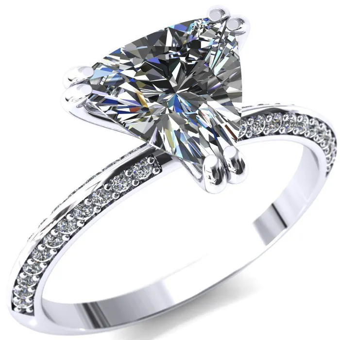 Rings Fire Brilliance Nancy Trillion Moissanite 3 Double Prong 12 Eternity Diamond Knife Shank Accent Engagement Ring