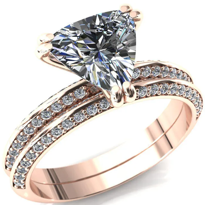 Rings Fire Brilliance Nancy Trillion Moissanite 3 Double Prong 12 Eternity Diamond Knife Shank Accent Engagement Ring