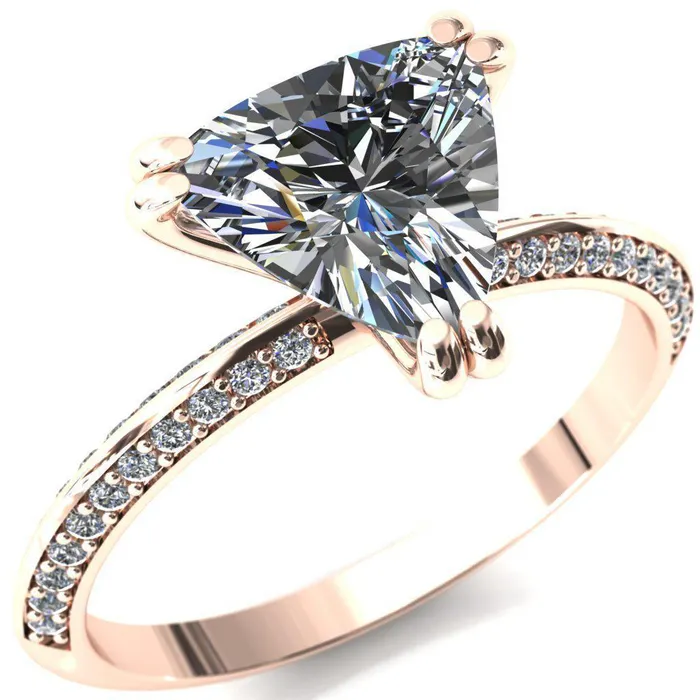 Rings Fire Brilliance Nancy Trillion Moissanite 3 Double Prong 12 Eternity Diamond Knife Shank Accent Engagement Ring