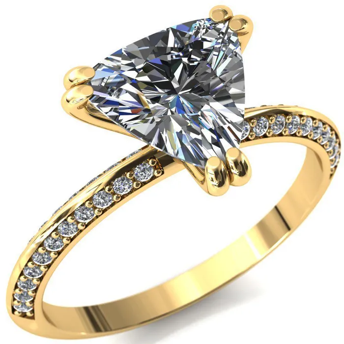 Rings Fire Brilliance Nancy Trillion Moissanite 3 Double Prong 12 Eternity Diamond Knife Shank Accent Engagement Ring