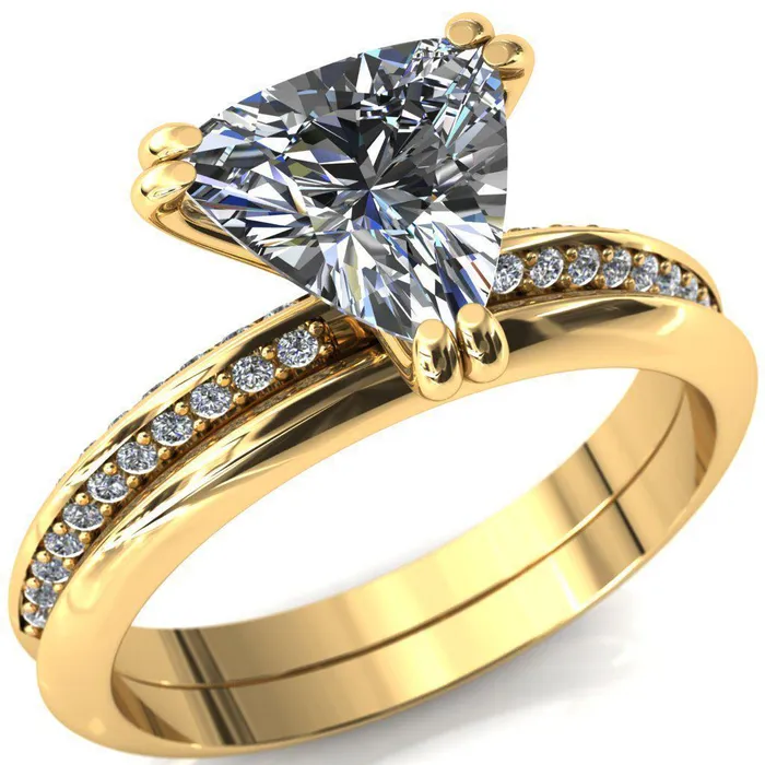 Rings Fire Brilliance Nancy Trillion Moissanite 3 Double Prong 12 Eternity Diamond Knife Shank Accent Engagement Ring