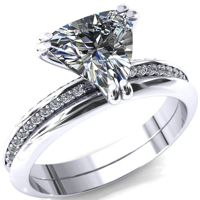 Rings Fire Brilliance Nancy Trillion Moissanite 3 Double Prong 12 Eternity Diamond Knife Shank Accent Engagement Ring