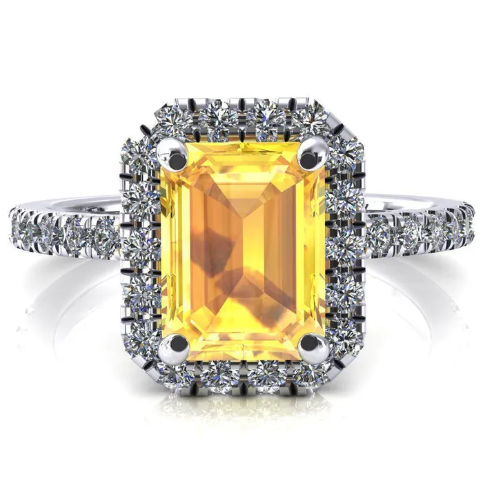 Rings Fire Brilliance Talia Emerald Yellow Sapphire 4 Prong Halo 58 Micropave Engagement Ring