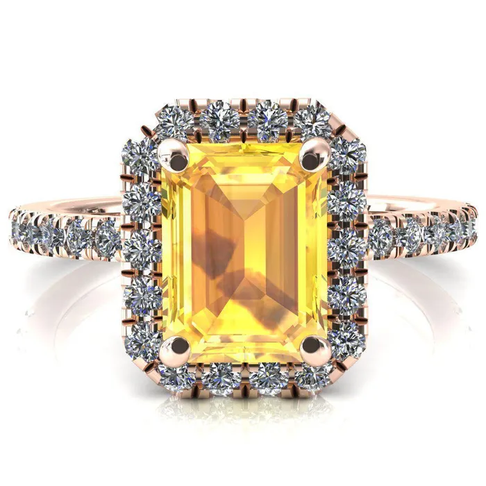 Rings Fire Brilliance Talia Emerald Yellow Sapphire 4 Prong Halo 58 Micropave Engagement Ring