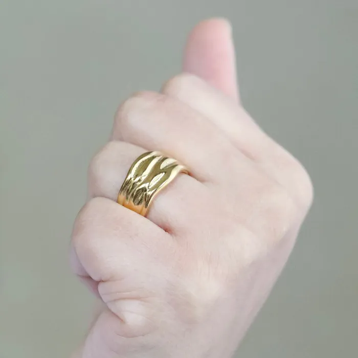 Rings Jewelvers 18K GoldFilled Hammered Wave Ring
