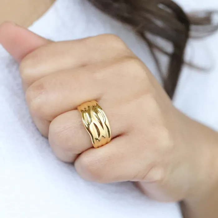 Rings Jewelvers 18K GoldFilled Hammered Wave Ring