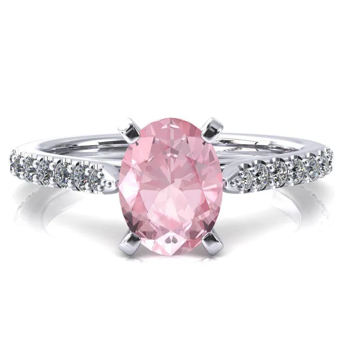 Rings Kelsy Oval Pink Sapphire 4 Prong 34 Shared Scalloped Inverted Cathedral Ring Fire Brilliance Rings Kelsy Oval Pink Sapphire 4 Prong 34 Shared Scalloped Inverted Cathedral Ring Fire Brilliance