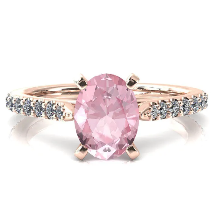 Rings Kelsy Oval Pink Sapphire 4 Prong 34 Shared Scalloped Inverted Cathedral Ring Fire Brilliance 