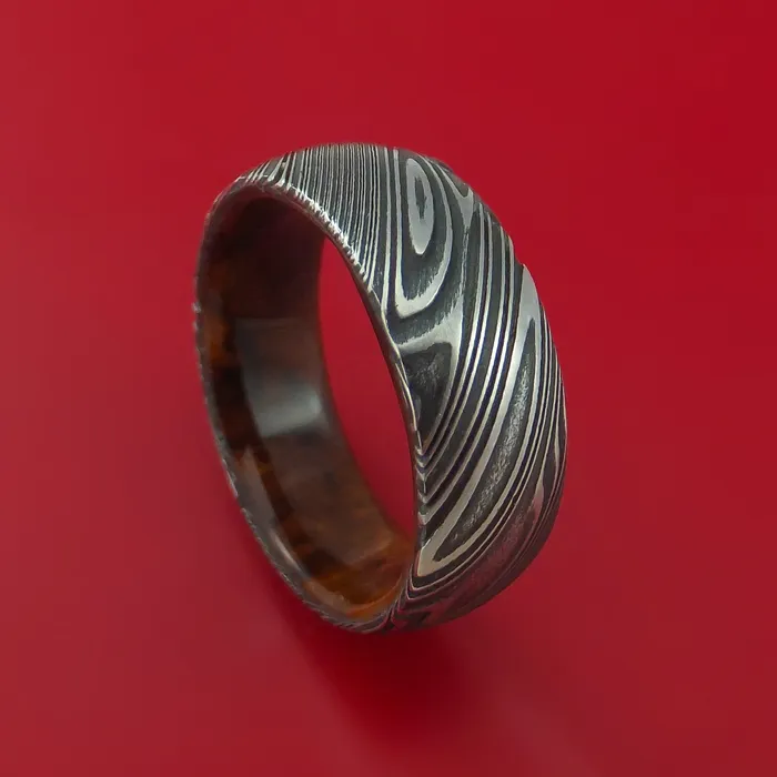 Rings Lashbrook Kuro Damascus Steel Ring with Interior Hardwood Sleeve Custom Made Band Rings Lashbrook Kuro Damascus Steel Ring with Interior Hardwood Sleeve Custom Made Band