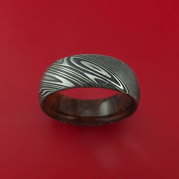 Rings Lashbrook Kuro Damascus Steel Ring with Interior Hardwood Sleeve Custom Made Band Rings Lashbrook Kuro Damascus Steel Ring with Interior Hardwood Sleeve Custom Made Band