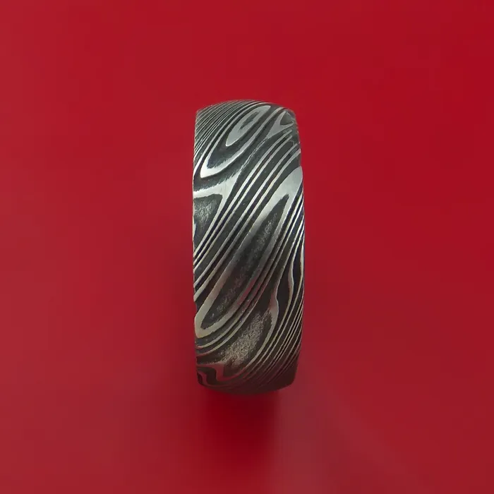Rings Lashbrook Kuro Damascus Steel Ring with Interior Hardwood Sleeve Custom Made Band Rings Lashbrook Kuro Damascus Steel Ring with Interior Hardwood Sleeve Custom Made Band