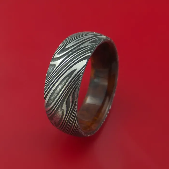 Rings Lashbrook Kuro Damascus Steel Ring with Interior Hardwood Sleeve Custom Made Band Rings Lashbrook Kuro Damascus Steel Ring with Interior Hardwood Sleeve Custom Made Band