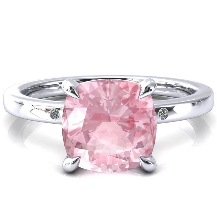 Rings Maise Cushion Pink Sapphire 4 Prong Diamond Accent Engagement Ring Fire Brilliance 
