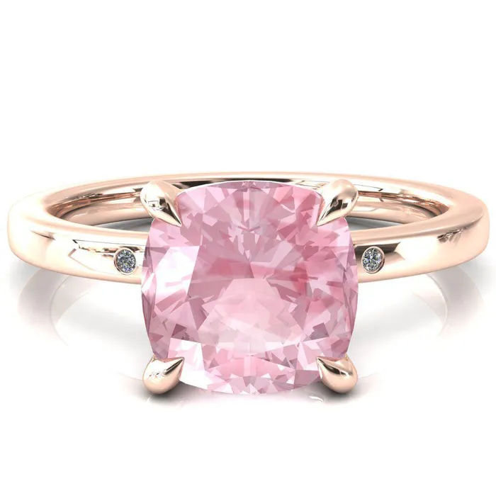 Rings Maise Cushion Pink Sapphire 4 Prong Diamond Accent Engagement Ring Fire Brilliance 