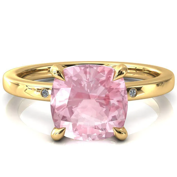 Rings Maise Cushion Pink Sapphire 4 Prong Diamond Accent Engagement Ring Fire Brilliance 