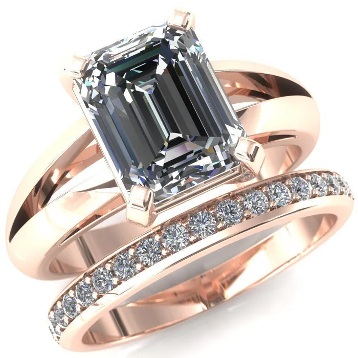 Rings Onica Radiant Center Stone Shaped Split Shank High Setting Cathedral Engagement Ring Fire Brilliance 