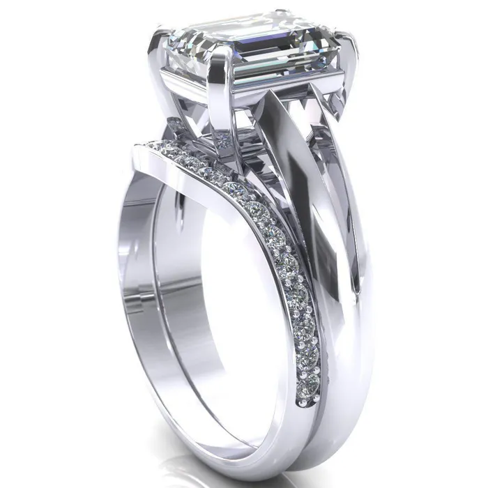 Rings Onica Radiant Center Stone Shaped Split Shank High Setting Cathedral Engagement Ring Fire Brilliance 