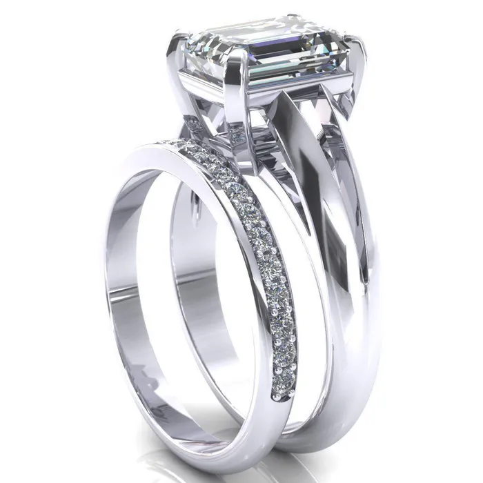 Rings Onica Radiant Center Stone Shaped Split Shank High Setting Cathedral Engagement Ring Fire Brilliance 