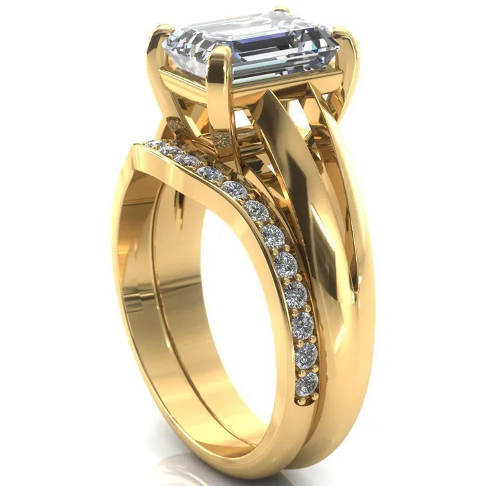 Rings Onica Radiant Center Stone Shaped Split Shank High Setting Cathedral Engagement Ring Fire Brilliance 