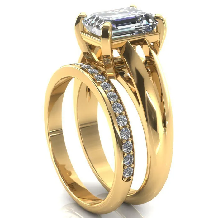 Rings Onica Radiant Center Stone Shaped Split Shank High Setting Cathedral Engagement Ring Fire Brilliance 