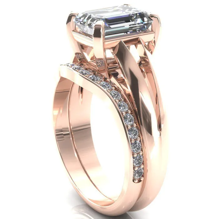 Rings Onica Radiant Center Stone Shaped Split Shank High Setting Cathedral Engagement Ring Fire Brilliance 