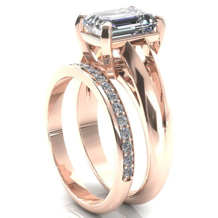 Rings Onica Radiant Center Stone Shaped Split Shank High Setting Cathedral Engagement Ring Fire Brilliance 