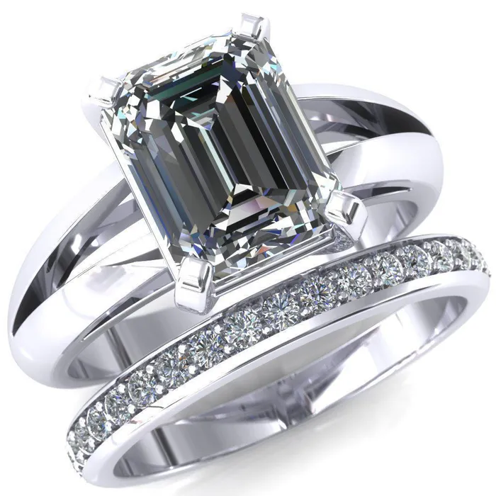 Rings Onica Radiant Center Stone Shaped Split Shank High Setting Cathedral Engagement Ring Fire Brilliance 