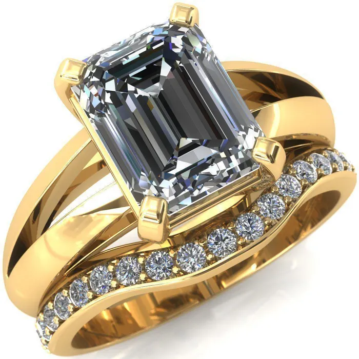 Rings Onica Radiant Center Stone Shaped Split Shank High Setting Cathedral Engagement Ring Fire Brilliance 