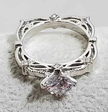 Rings R729 Silver Geometric Design Rhinestone Ring alice