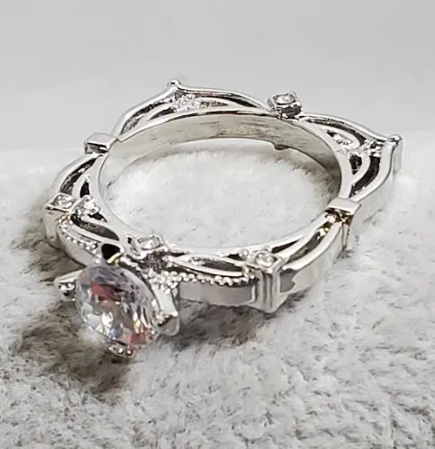 Rings R729 Silver Geometric Design Rhinestone Ring alice