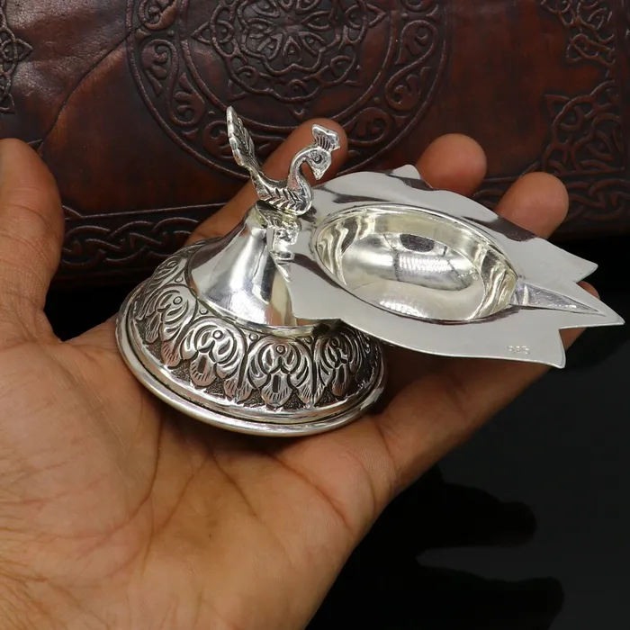 Rings TRIBAL ORNAMENTS Fine 925 silver handmade kandrai work peacock design oil lamp diya deepakdipak silver utensil best gifting silver article utensils su144 Rings TRIBAL ORNAMENTS Fine 925 silver handmade kandrai work peacock design oil lamp diya deepakdipak silver utensil best gifting silver article utensils su144