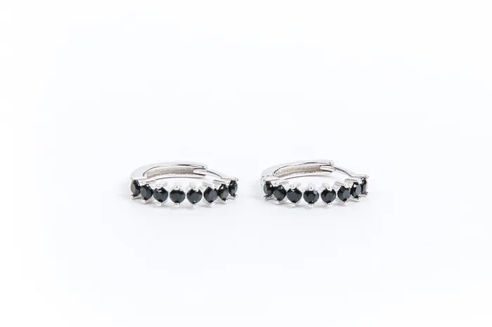Rings WANTME Silver Black Diamond Huggies