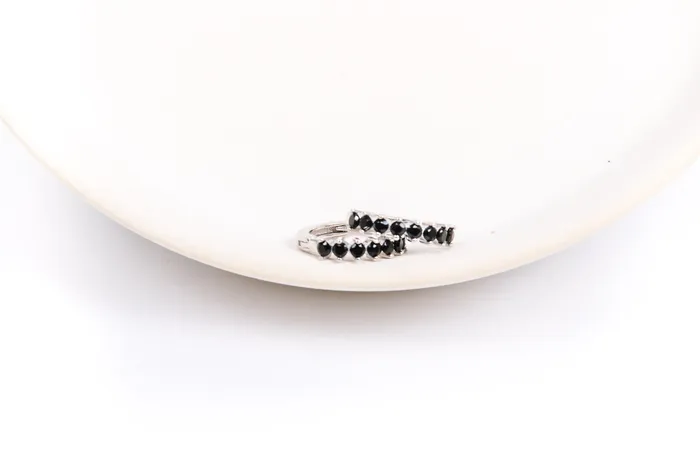 Rings WANTME Silver Black Diamond Huggies