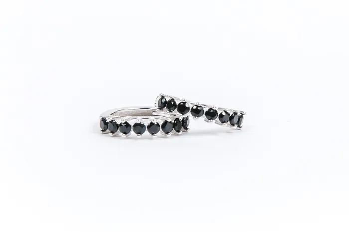 Rings WANTME Silver Black Diamond Huggies