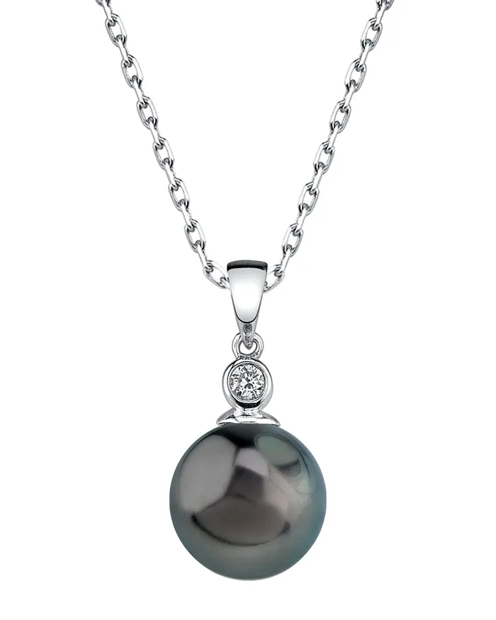 spt Necklaces Black Tahitian Pearl Diamond Bezel Pendant