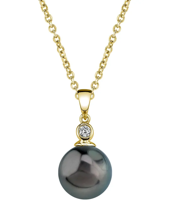 spt Necklaces Black Tahitian Pearl Diamond Bezel Pendant