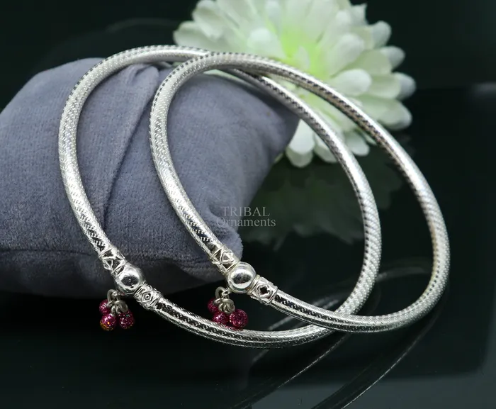 Traditional tribal ethnic sterling silver ankle jewelry ankle bangle bracelet ankle kada with bells amazing belly dance jewelry nsfk55 TRIBAL ORNAMENTS Bracelets