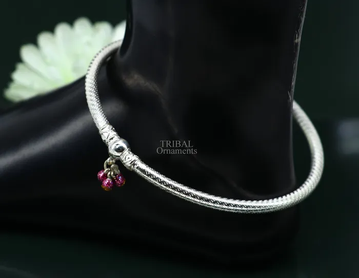 Traditional tribal ethnic sterling silver ankle jewelry ankle bangle bracelet ankle kada with bells amazing belly dance jewelry nsfk55 TRIBAL ORNAMENTS Bracelets