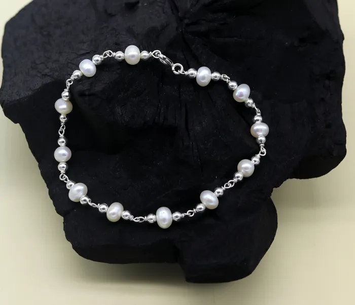 TRIBAL ORNAMENTS 75 inches 925 sterling silver handmade customized beaded bracelet awesome natural pearl unisex bracelet gifting jewelry for girls nsbr189 Bracelets